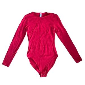 American Apparel Women’s Bodysuit Small Red Round Neck Long Sleeve Snap Closure